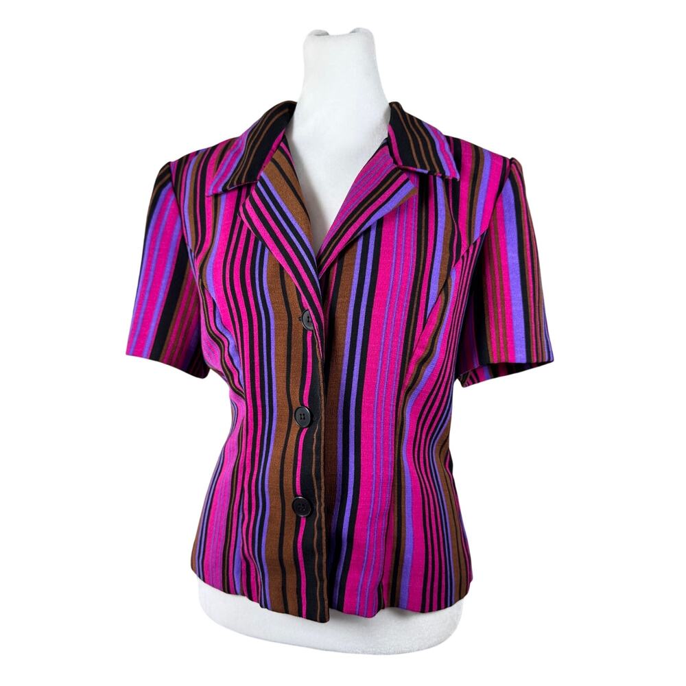 Vintage Y2K Courtenay Multicolored Linen Blend Short Sleeve Button Front Blouse